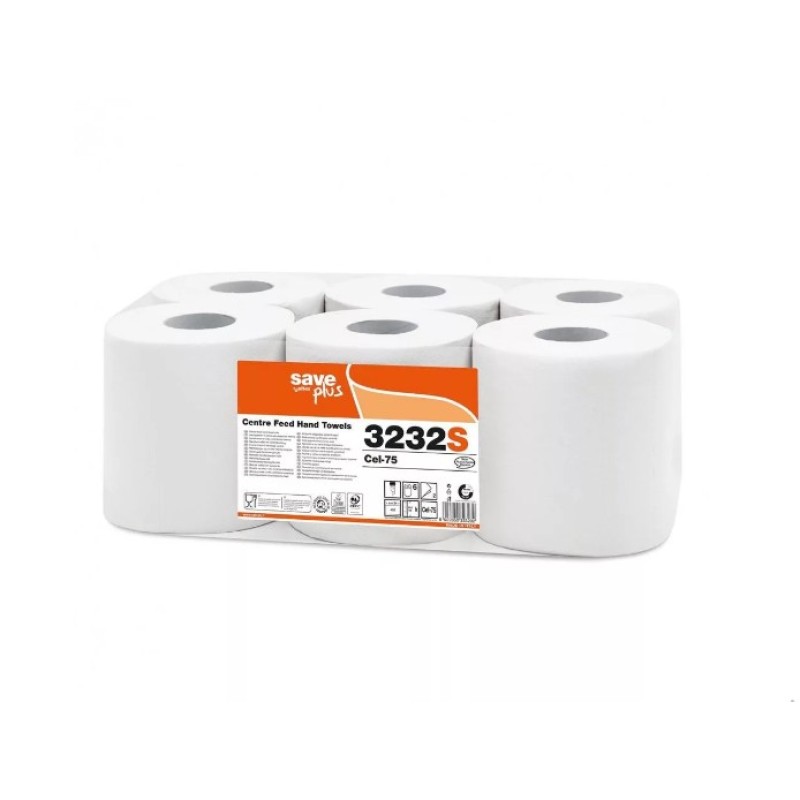 Celtex Save Plus tekercses kéztörlő, 75% cell, 2 réteg, 108m, 450 lap, 19x24cm, 6 tekercs/zsugor