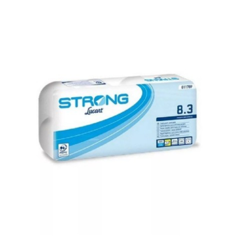 LUCART STRONG 8.3 HÁZTARTÁSI TOALETTPAPÍR, 3 RÉTEGŰ, 250 LAPOS, 9X8 TEKERCS/ZSÁK