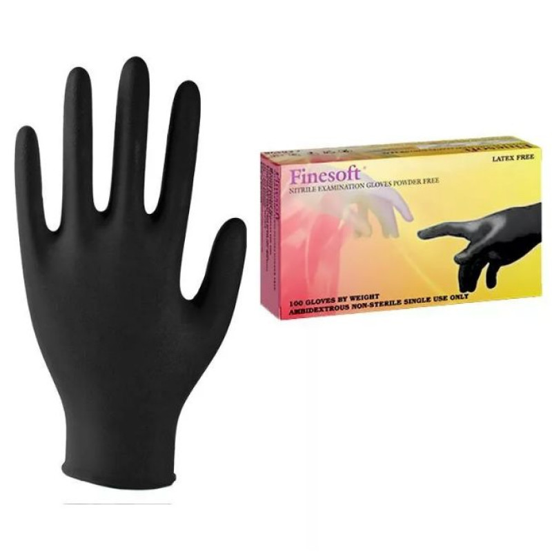 FINESOFT NITRIL VIZSGÁLÓ KESZTYŰ, PÚDERMENTES, FEKETE "XL" 100 DB/DOBOZ