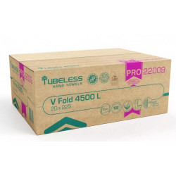 TUBELESS V HAJTOGATOTT KÉZTÖRLŐ 2 RÉTEGŰ, FEHÉR, 100% CELLULÓZ, 22X21CM, 20X225LAP 4500LAP/KARTON